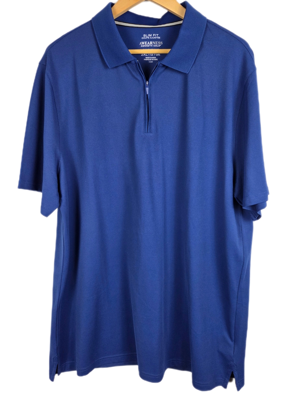 Awearness Kenneth Cole Blue Zip Polo Short Sleeve